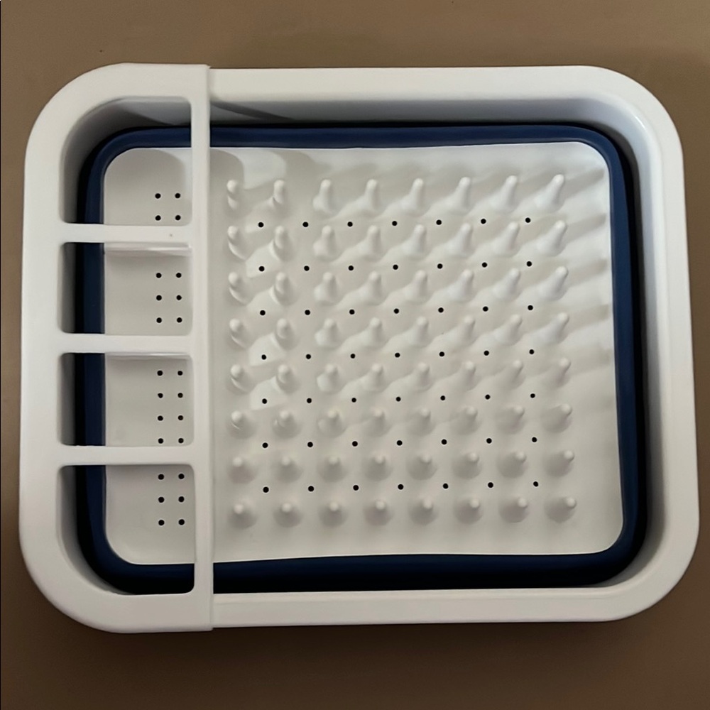 White and Blue Kitchen Collapsible Dish Drying Rack